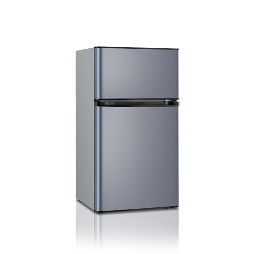 Saeoola Mini Fridge with Freezer, 3.2 Cu.Ft, 2 Doors Compact Mini Refrigerator with Separate Freezer for Dorm, Bedroom, Office, Apartment with 7-Level Temperature Control, Removable Shelves