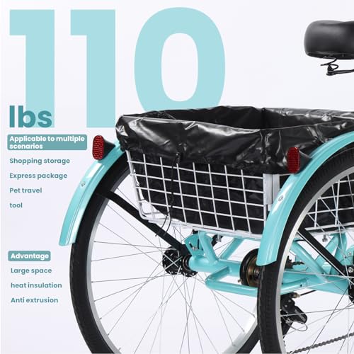 Adults Tricycles 24 & 26 Inch 3 Wheel Bikes for Adults with 7 Speed, Adult Tricycles for Women Men, Dual Chain, Large Rear Basket and Bag, Adult Trikes for Shopping, Beach and City