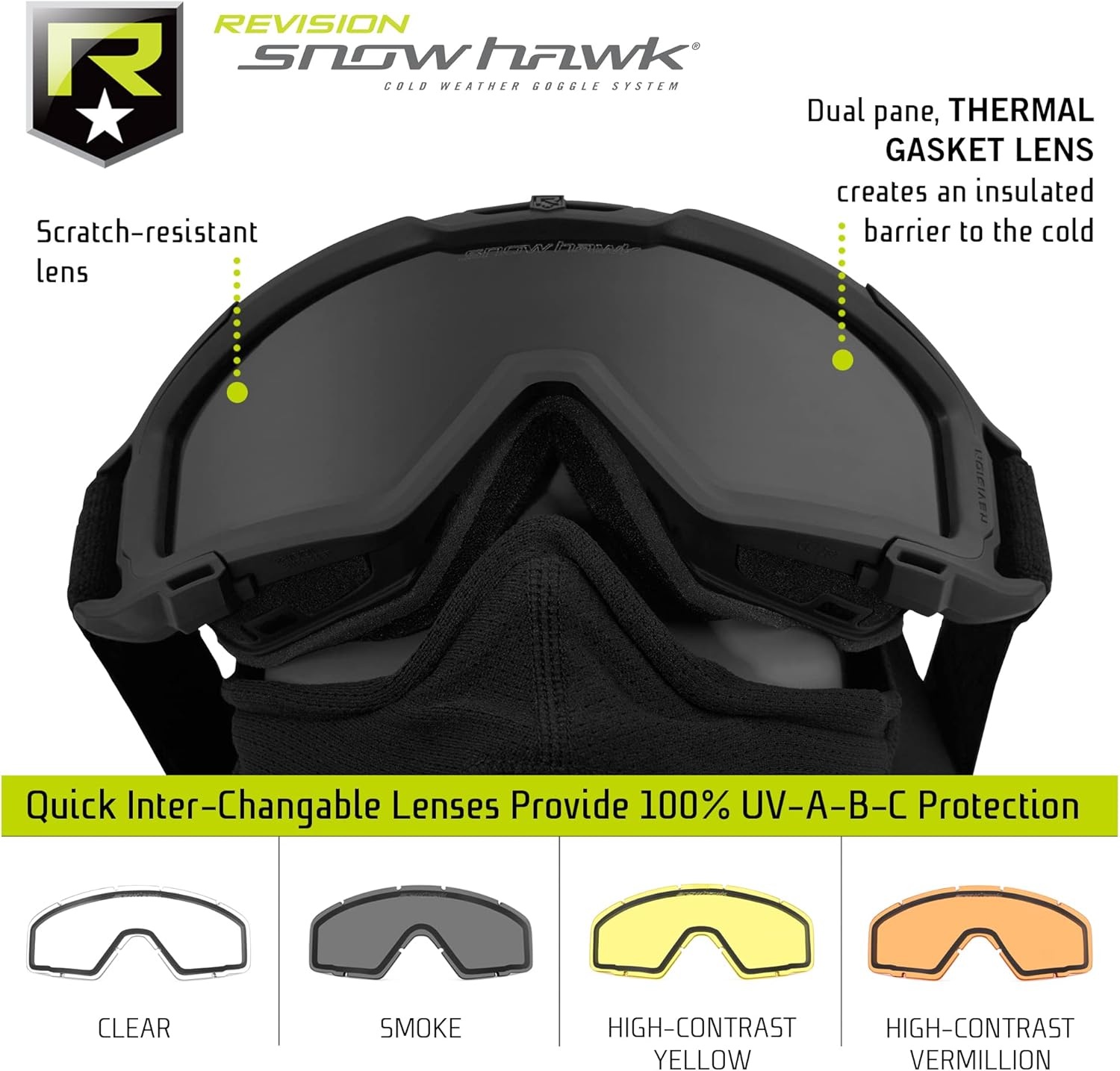 Revision Military Snowhawk Basic Goggle System - Clear, Black, One Size - Anti Fog Eye Protection Military Goggles