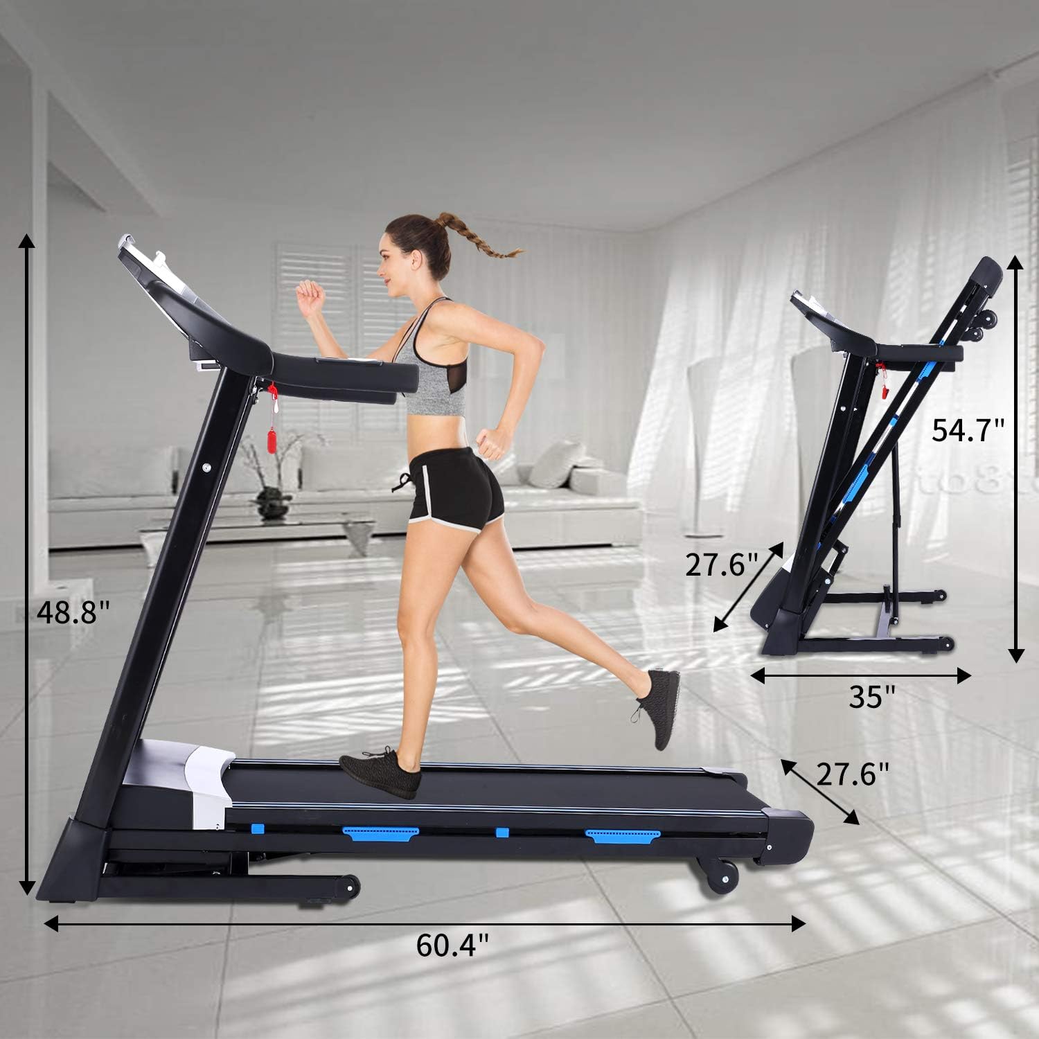 ANCHEER 3.25HP Folding Treadmill with Auto Incline, Electric Exercise Treadmill for Running, Treadmill 300lbs Weight Capacity
