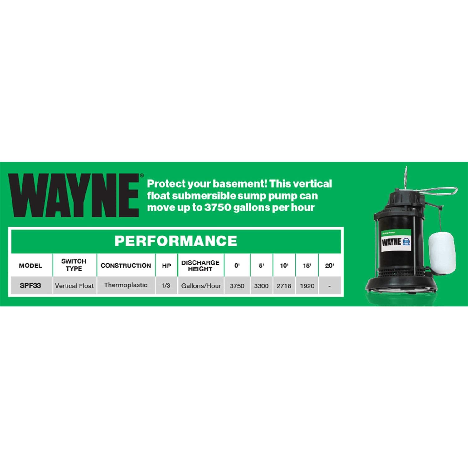 Wayne 1/3 HP Submersible Sump Pump SPF33 - Shop Hardware Tools Online Store