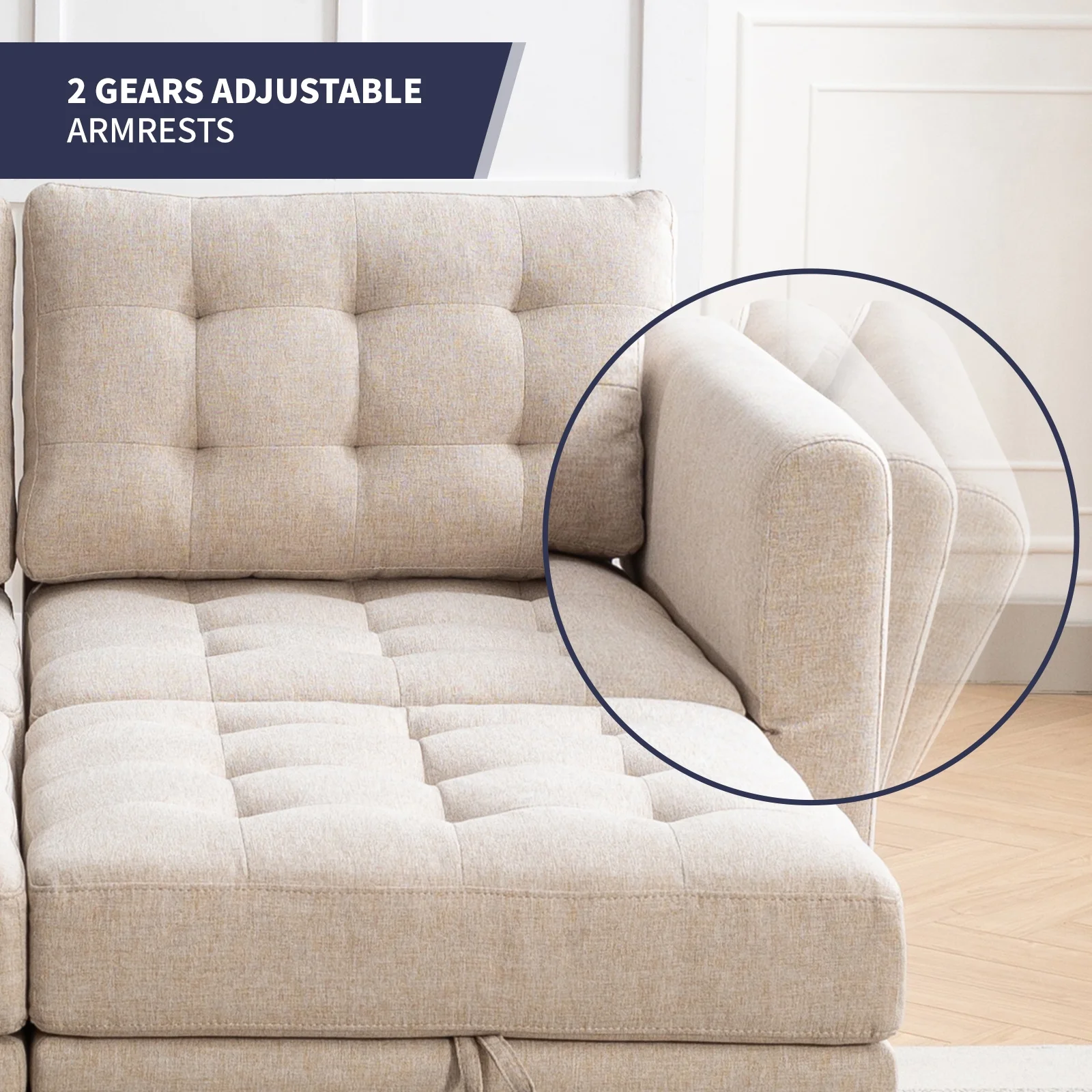 ijuicy Modern U/L Shaped Sectional Sofa Set with Storage Ottoman ,Oversized 6-Seat Modular Sofa Couch with Adjustable Armrest for Living Room,Beige