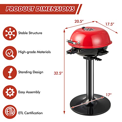 HAPPYGRILL 1600W Portable Electric Grill, Outdoor BBQ Grill for 15-Serving, Electric Barbecue Grill for Indoor & Outdoor, Portable Stand BBQ Grill for Patio Balcony Kitchen Garden