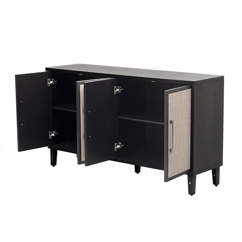Light Luxury Style Accent Storage Cabinet with 4 Linen Cabinet Doors and Adjustable Shelves, 59.8" Wooden Sideboard Console Table with Metal Handles for Living Room, Study Room, Entrance (Beige-08)