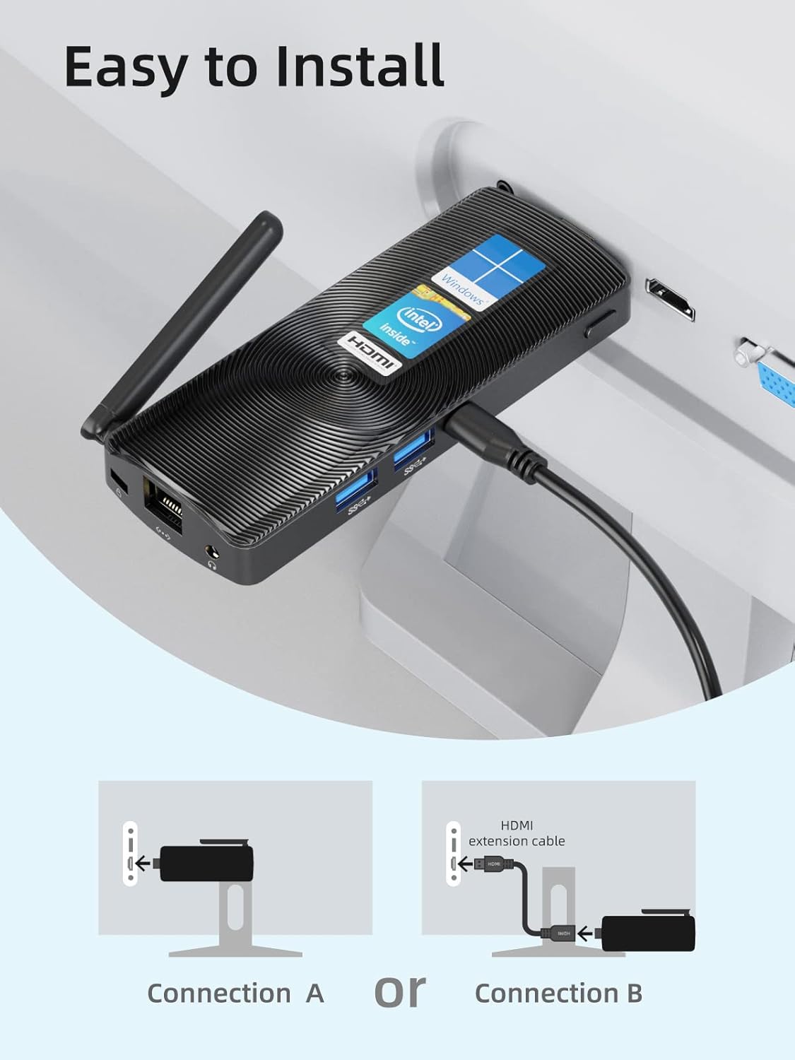 MeLE Mini PC Fanless Windows 11 Pro Portable Desktop Micro Computer Stick N4020 4GB 128GB 4K HDMI Gigabit Ethernet Small Form Factor pc for Home Office School Business Media Industry IoT Etc.PCG02