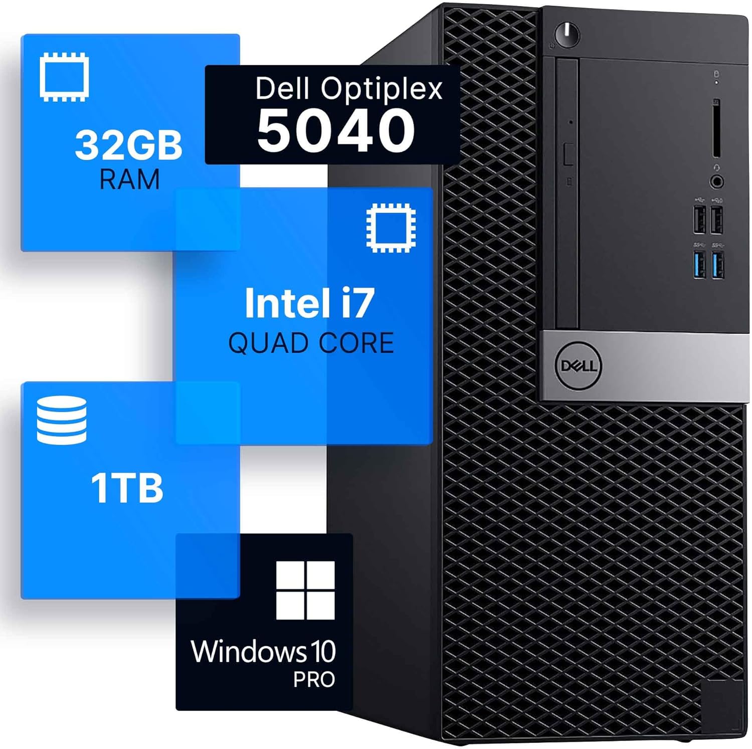 Dell Optiplex 5040 Tower Desktop Computer | Intel i7-6700 (3.4) | 32GB DDR3 RAM | 1TB SSD Solid State | Built-in Wi-Fi AX200 | Windows 10 Professional | Home or Office PC (Renewed)