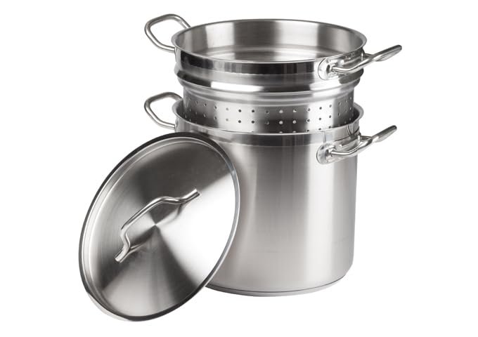 Winware SSDB-16S Stainless 16 Quart Steamer/Pasta Cooker with Cover, Stainless Steel