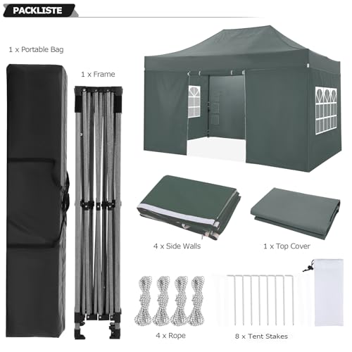 Tooluck 10x20 Heavy Duty Pop up Canopy with 6 sidewalls, Easy Set-up Commercial Heavy Duty Tent, Waterproof Outdoor party Wedding tent canopy, 3 heigh adjustable Gazebo with wheeled bag(Upgrade Frame)