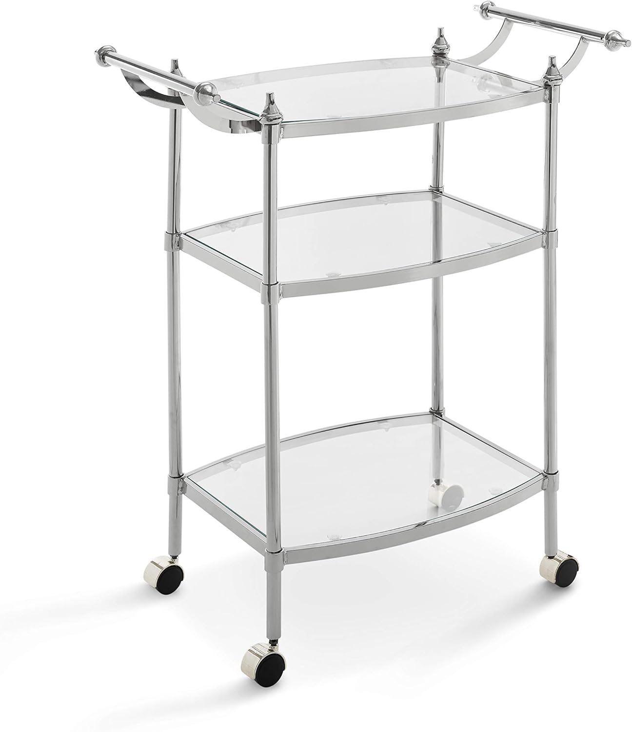 Powell Chrome and Clear Glass Mobile Bar Smith Cart