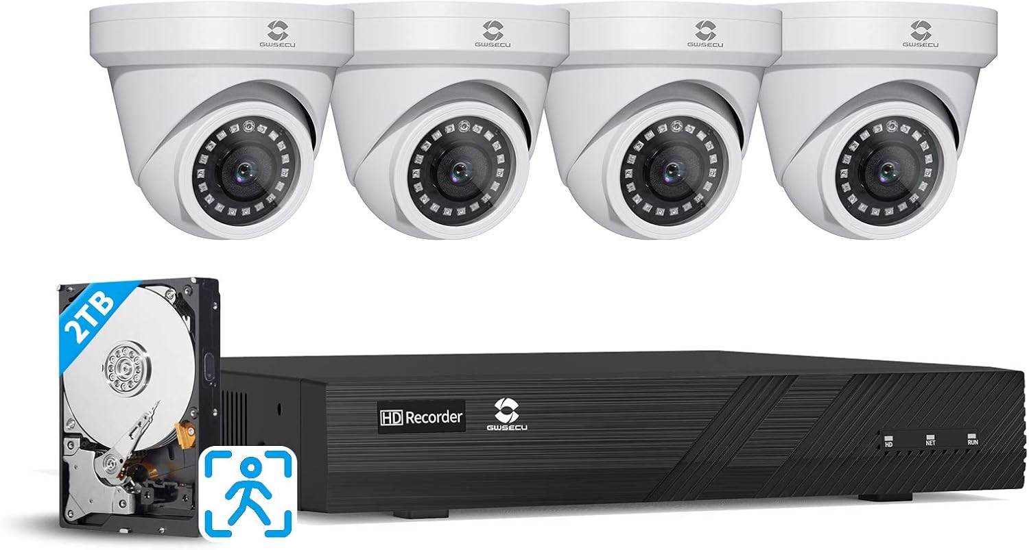 GWSECU 5MP PoE IP Camera with Mic, 1-Way Audio 2.8mm HD Video Surveillance Cam, Smart Human Detection, 100ft Night Vision, Network Security Cameras for Outdoor/Indoor Use
