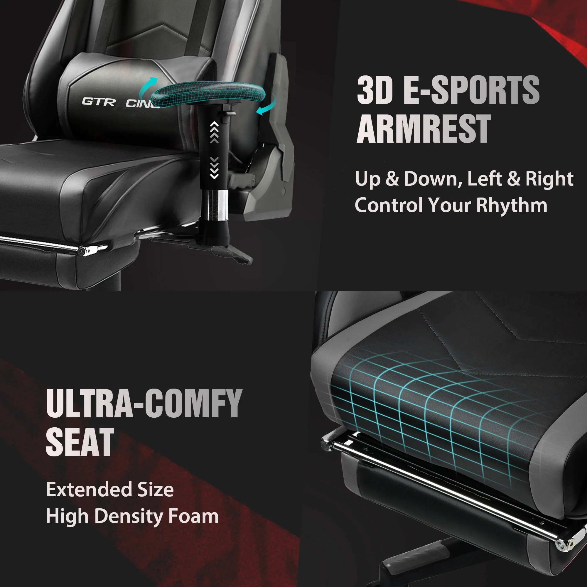 GTRACING Gaming Chair Office Chair PU Leather with Footrest & Adjustable Headrest, Red