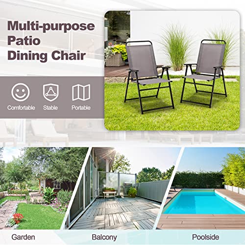 Patio Chairs, Portable Folding Chairs for Outside w/Metal Frame & High Back Support, Camping Chairs with Armrest, Patio Lawn Chairs for Picnic Beach Backyard Balcony(4)
