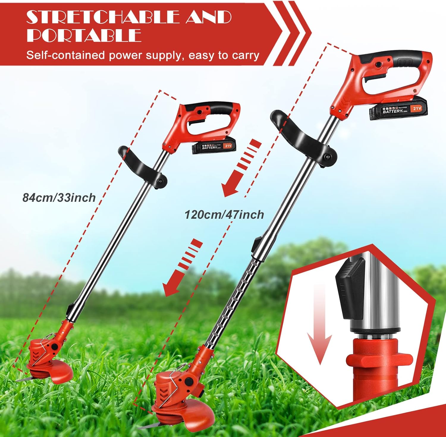 Cordless String Trimmer Battery Powered, Suncanri 21V Weed Wacker Brush Cutter Edger Lawn Tool, Powerful Weed Eater for Home Garden, Lawn, Yard, Bush Trimming & Pruning(2 Batteries)