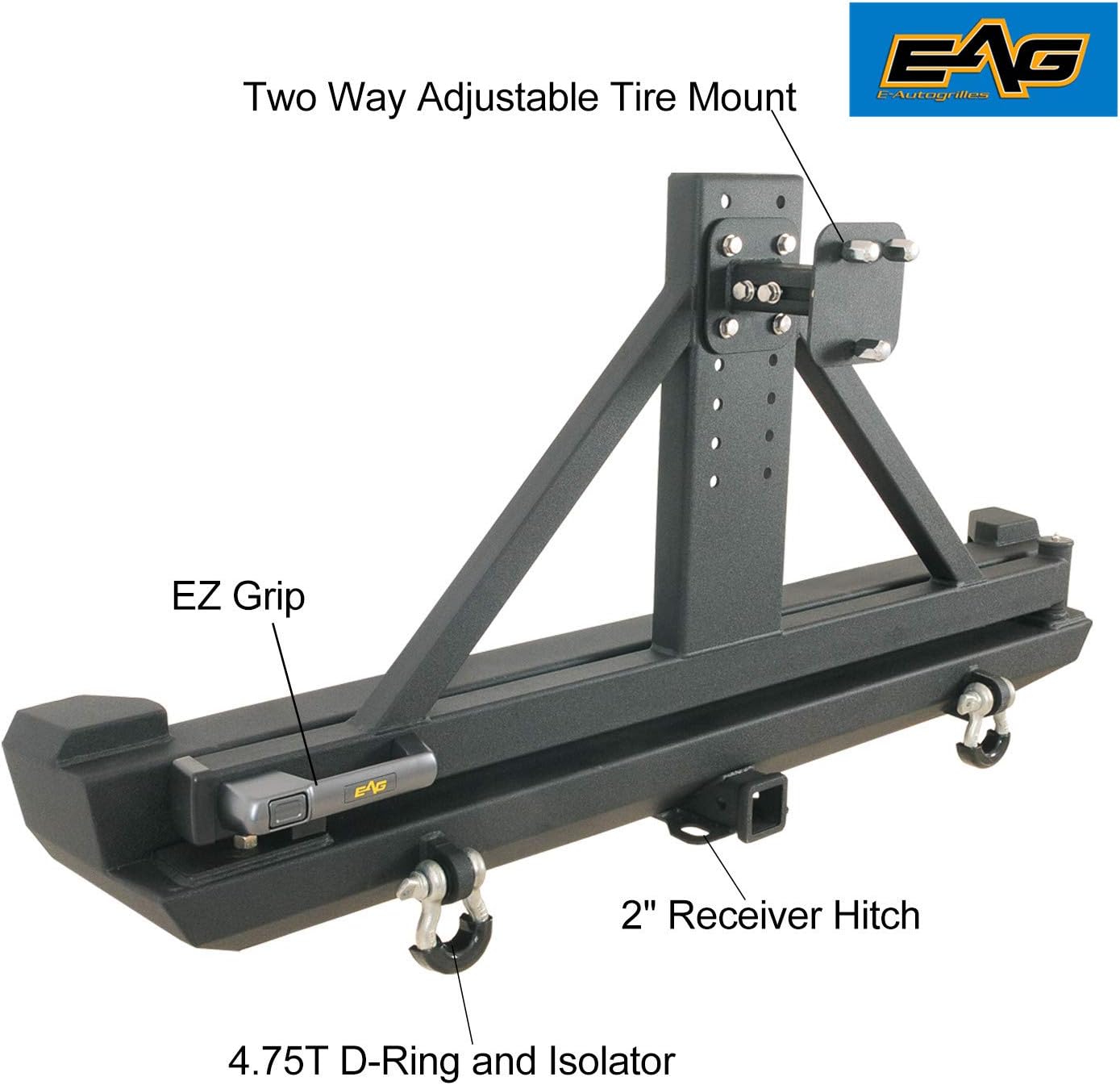 EAG Steel Rear Bumper with Tire Carrier Fit for 1984-2001 Cherokee XJ