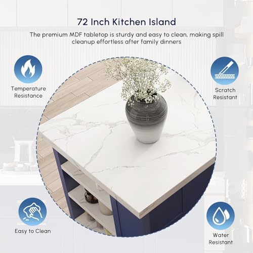 homary 72'' Kitchen Islands with Storage Modern White Kitchen Table with Seating & 3 Drawers Dining Table