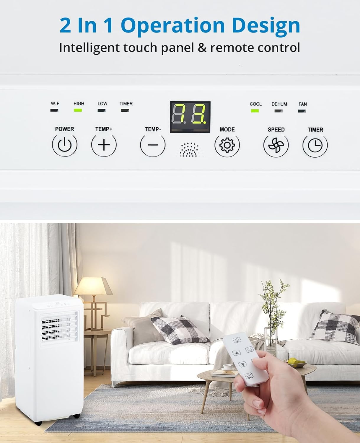 10000BTU Portable Air Conditioner, Portable AC Unit for Room up to 450 Sq. Ft. Space, Portable AC with Remote Control, 3-In-1 Cool, Fan, Dehumidify Modes, Portable AC Unit for Indoor Room Office