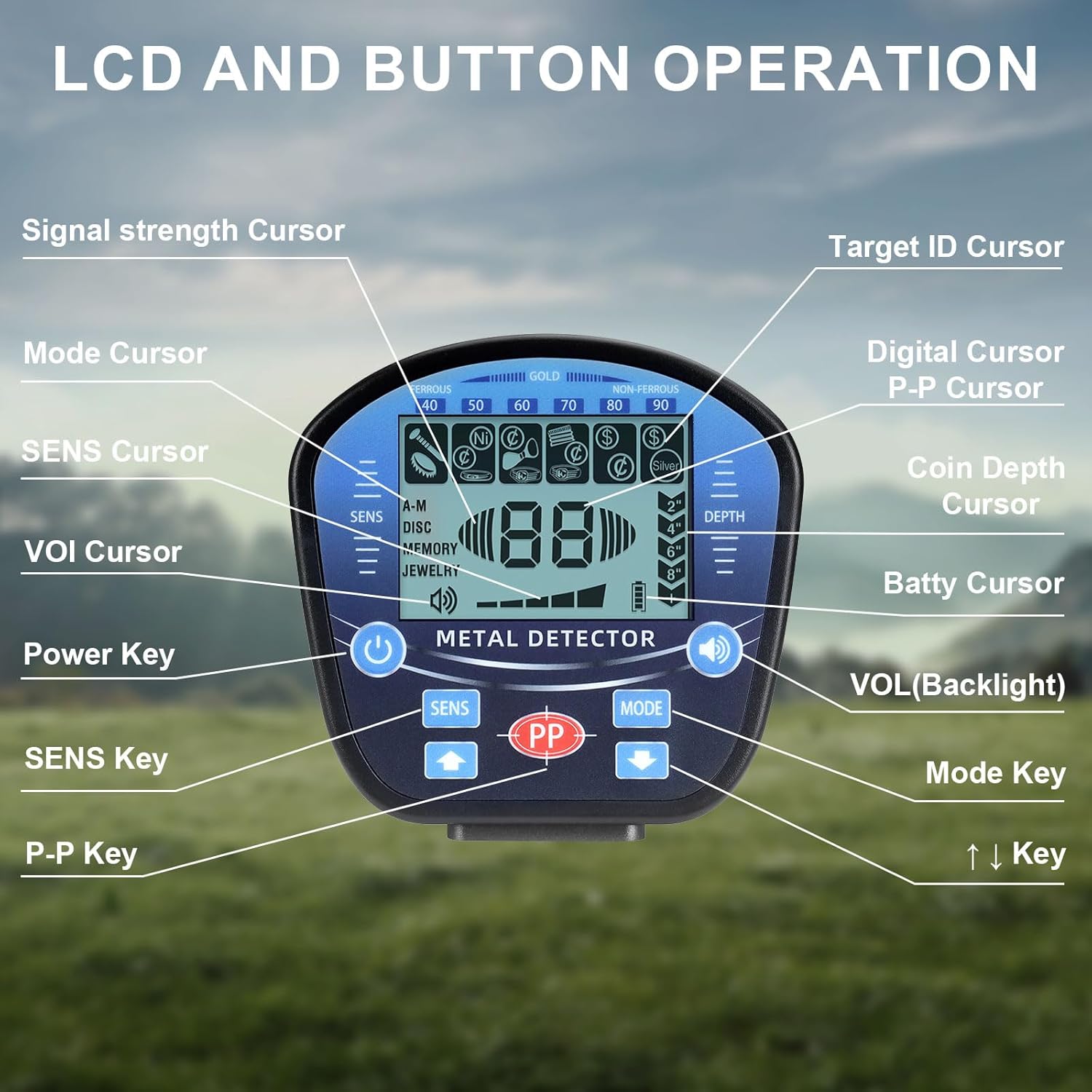 Upgraded Waterproof Metal Detector for Adults, Professional High Accuracy Gold Detector with LCD Display, 10'' Detection Depth, Advanced DSP Chip Metals Detectors