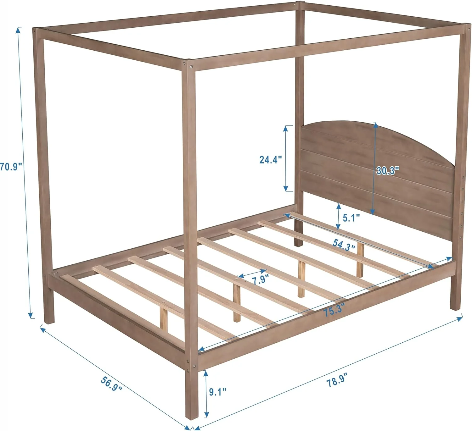Canopy Bed Frame Full Size, 4-Post Canopy Platform Bed Frame With Headboard And Support Legs, Solid Wood Full Bed Frame For Kids Teens Adults, No Box Spring Needed (Full, Brown Wash)