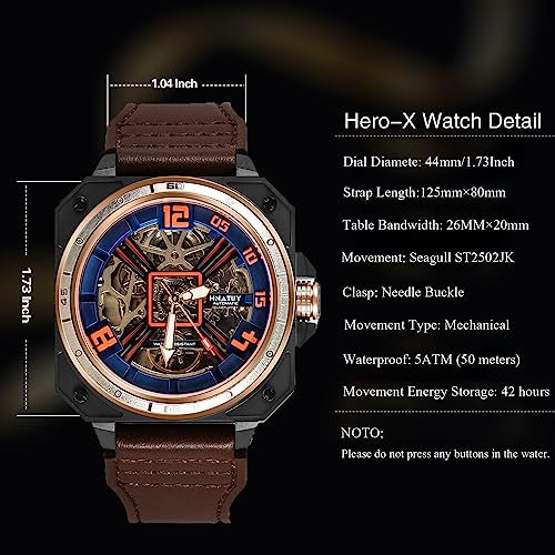 Automatic Skeleton Watches for Men, Luxury Skeleton Mechanical Dress Watch Self Winding, Waterproof Automatic Skeleton Watches for Men, Leather Strap Wrist Watches