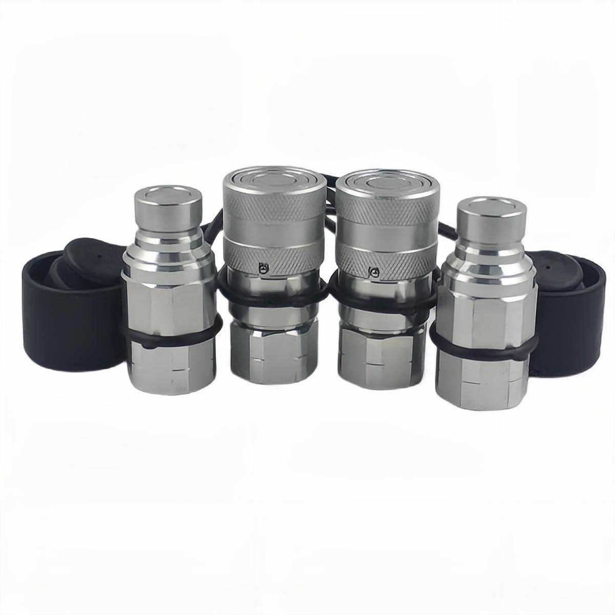 2-Sets ISO16028 1/4 Flat Face Hydraulic Quick Connect Coupling/Coupler Set W/Black Dust Cap 1/4'' NPT Thread