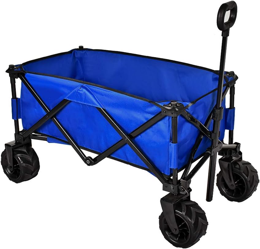 JOVNO Multipurpose Large Capacity Collapsible Wagon Cart Heavy Duty Beach Wagons with Big Wheels for Sand, Folding Utility Wagon Beach Cart for Garden, Outdoor, Camping and Picnic (Black)
