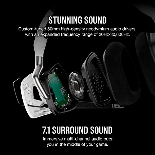 CORSAIR VOID RGB ELITE Wireless Gaming Headset – 7.1 Surround Sound – Omni-Directional Microphone – Microfiber Mesh Earpads – Up to 40ft Range – iCUE Compatible – PC, Mac, PS5, PS4 – White