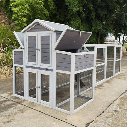 3-Tier Large Wooden Chicken Coop for 8-10 Chickens,Outdoor Walk-in Chicken Coop House with Run&Nesting Boxes,Hen House Poultry Pet Habitat Hutch Cage W/Pull Out Trays&Wire Fencing(95"×80"×83")