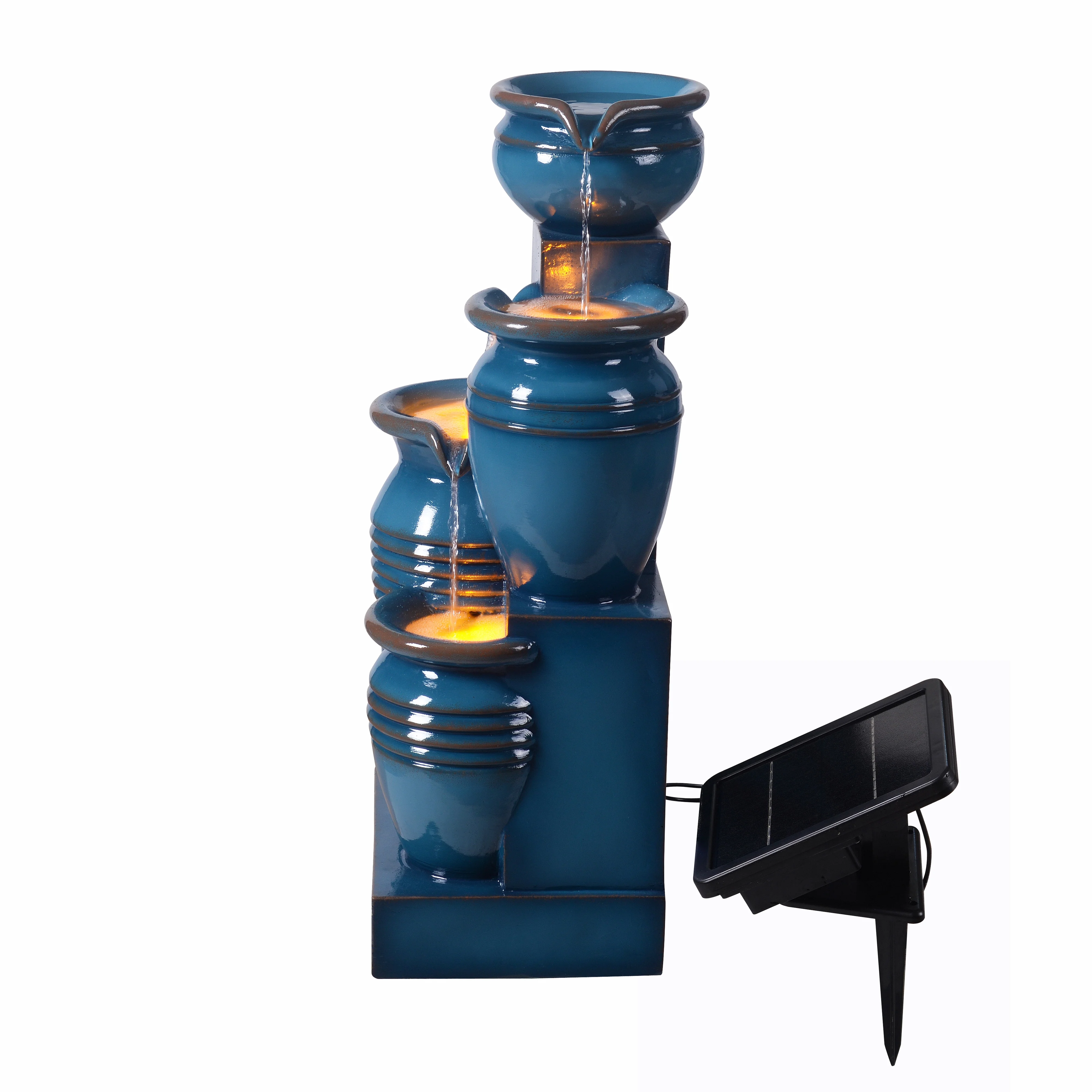 Teamson Home Outdoor 28.7" 4 Tier Cascading Bowl Solar Fountain Blue