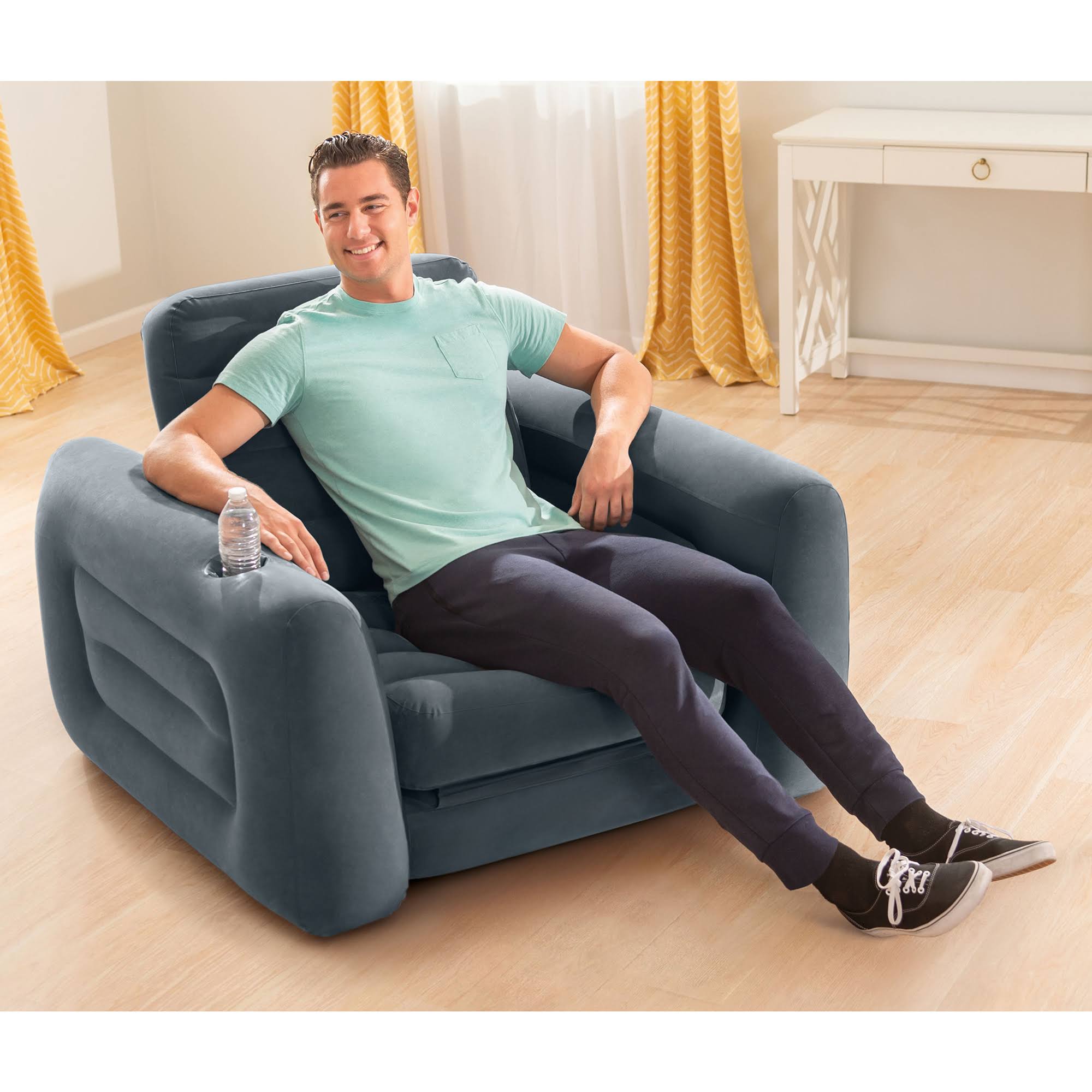 Intex Inflatable Pull Out Sofa Chair Sleeper w/ Twin Sized Air Mattress (3 Pack) 1 Unit