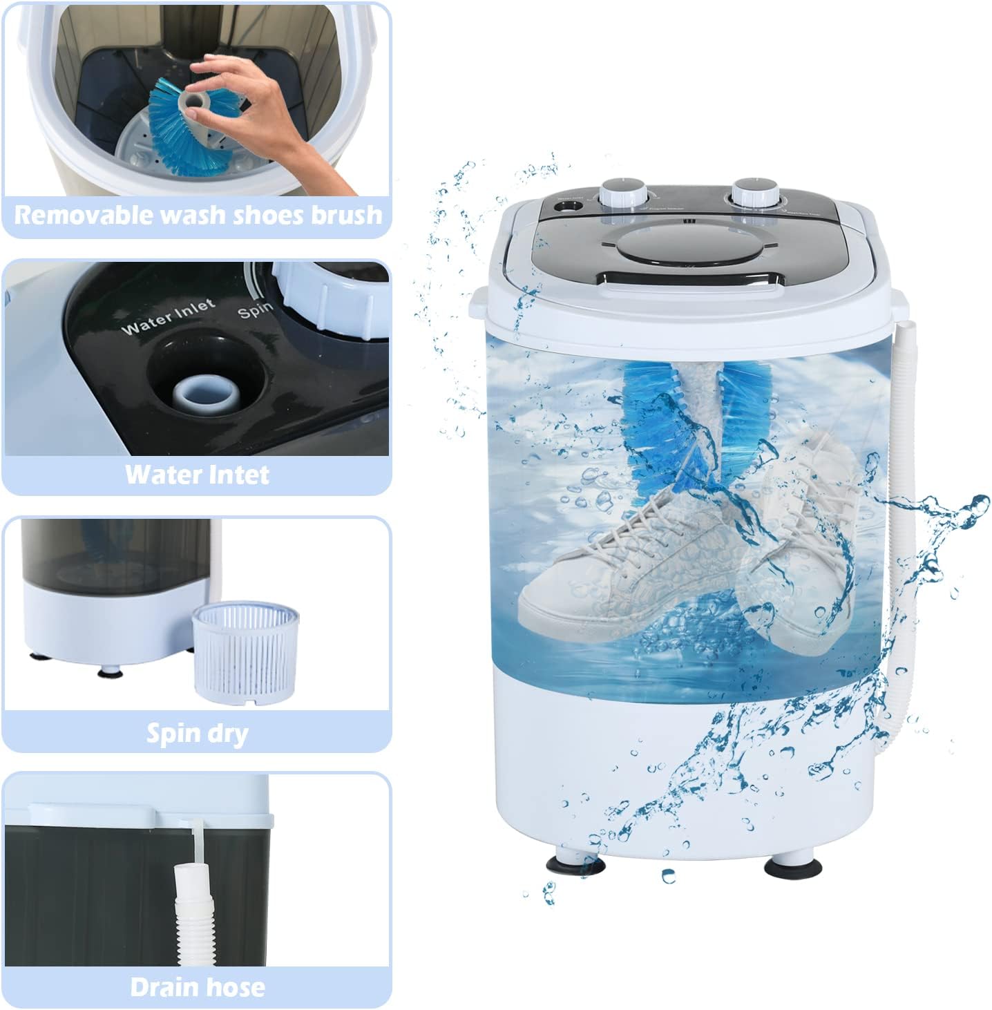 Mini Washing Machine Single Tub Portable Clothes Washer with Spin Dryer, 6.6 lbs Washer and Dryer Combo for Camping, Dorms, Apartments wash Closes Shoes (6.6 lb)