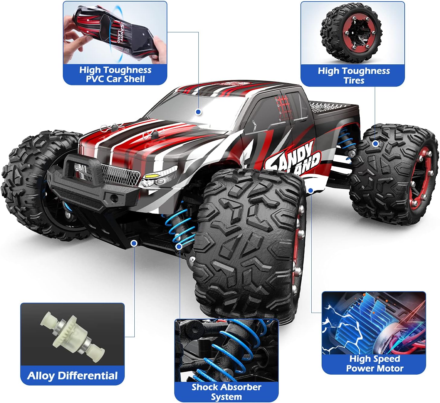 DEERC 9300 Remote Control Car High Speed RC Cars for Kids Adults 1:18 Scale 40 KM/H 4WD Off Road Monster Trucks,2.4GHz All Terrain Toy Trucks with 2 Rechargeable Battery,40+ Min Play Gift for Boy Girl Pack of 2