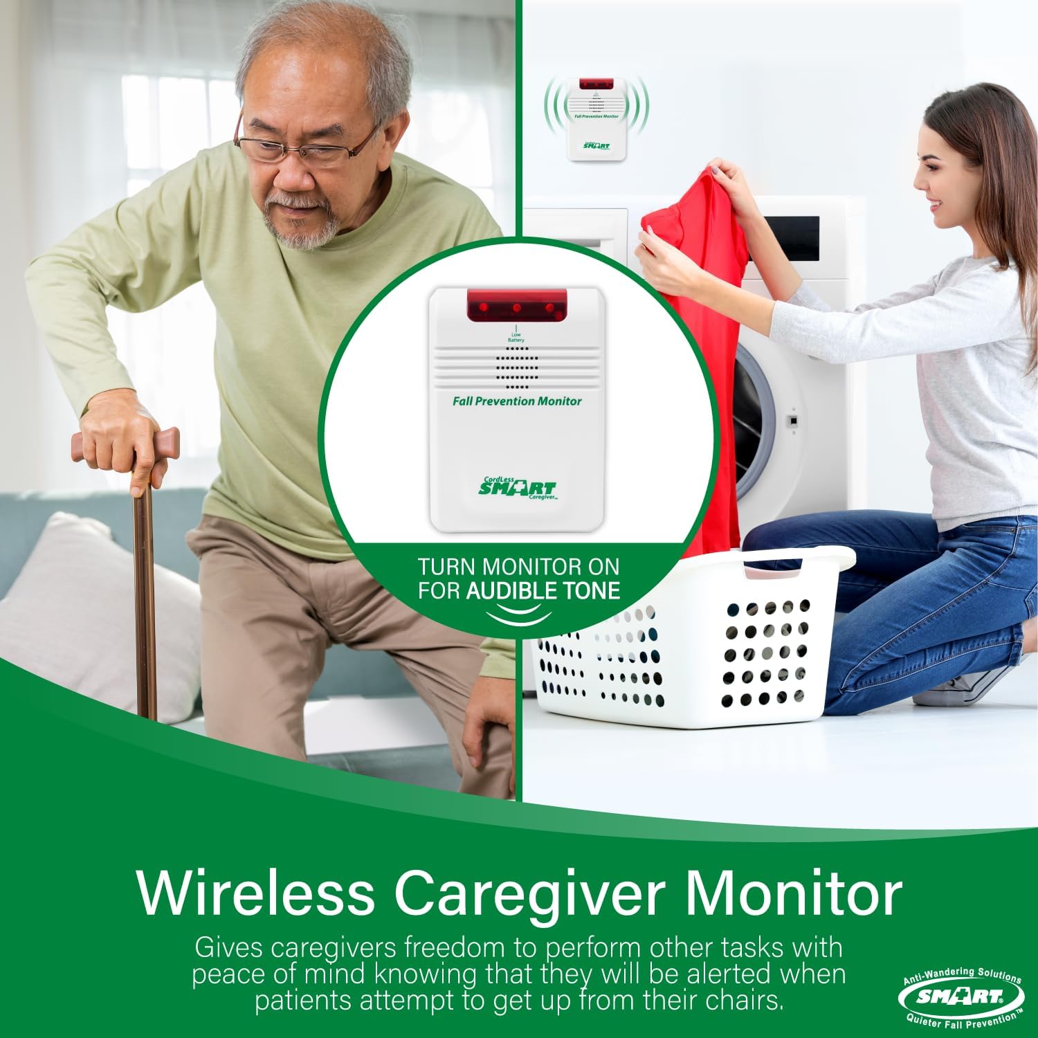 Smart Caregiver Wireless Chair Exit Alarm with Weight Sensing Pad - Automatically alerts caregiver when they get up to prevent falls | 10"x15" Pressure Sensor and Cordless Chair Alarm up to 300' Range