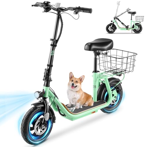 Caroma Peak 800W/1200W Electric Scooter Adults, 30 Miles Max Range, Foldable Electric Scooter with Seat, Front Suspension, Detachable Large Basket,Commuter E-Scooter for Adult and Teens