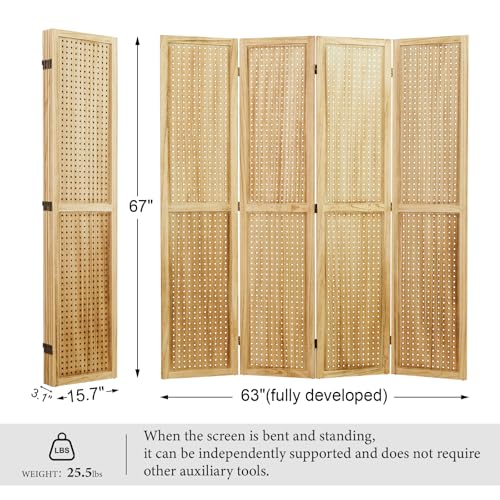 Peg Board Display Stand, 66.9inch Room Divider Freestanding Folding Pegboard Privacy Screens for Jewelry Craft Shows - 4 Panles (White)