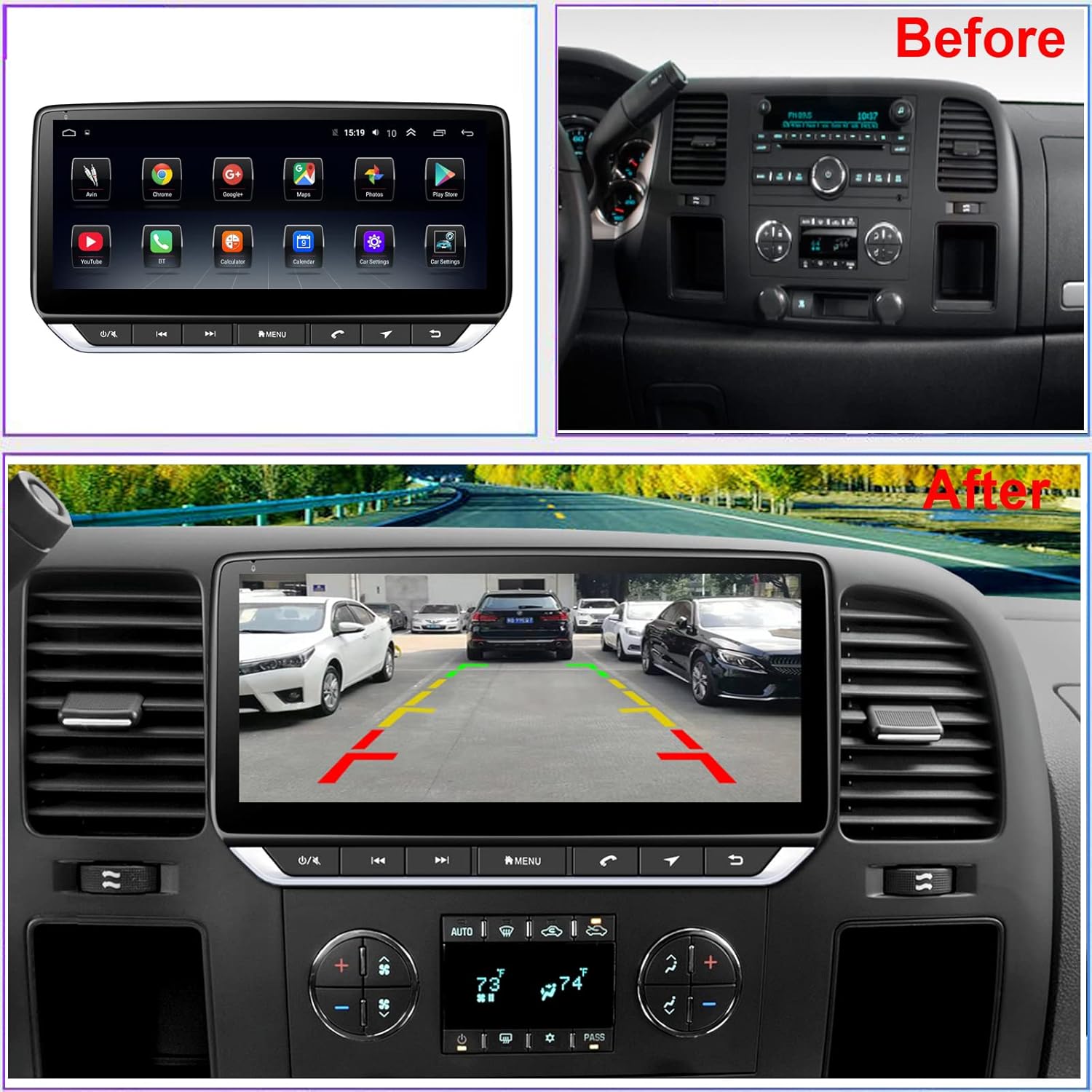 Android Radio Replacement for Chevrolet Chevy Silverado GMC Sierra 2014 2015 2016 2017 2018 2019 Headunit Navigation 10.1inch 4GB+64GB Wireless Carplay 4G LTE WiFi Free Camera