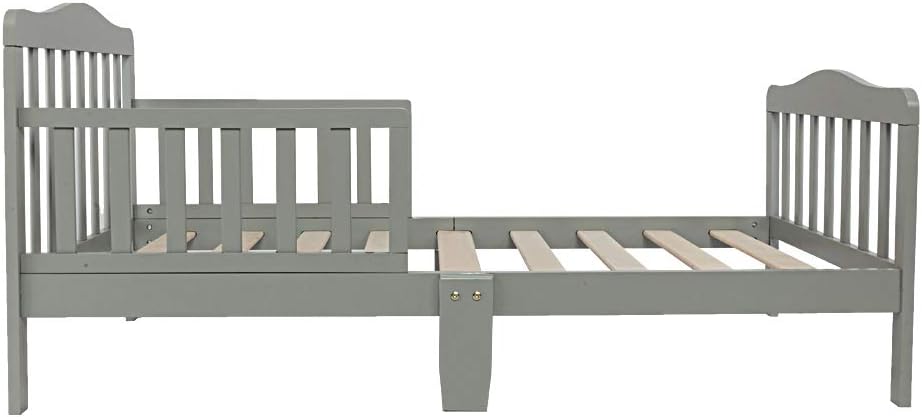 Toddler Bed, Wooden Baby Children Canton Toddler Bed Children Bedroom Furniture with Two Side Safety Guardrails, Gray
