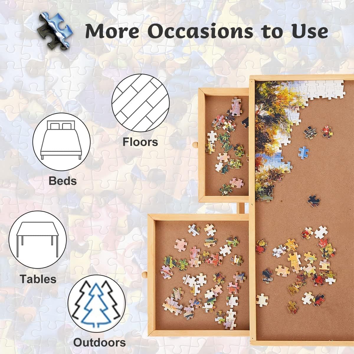 1500 Piece Puzzle Board, 34" x 26" Wooden Jigsaw Puzzle Boards with Folding Legs and 4 Drawers, Smooth Fiberboard Work Surface, Puzzle Tables for Adults, Puzzle Table, Portable Folding Puzzle Tray