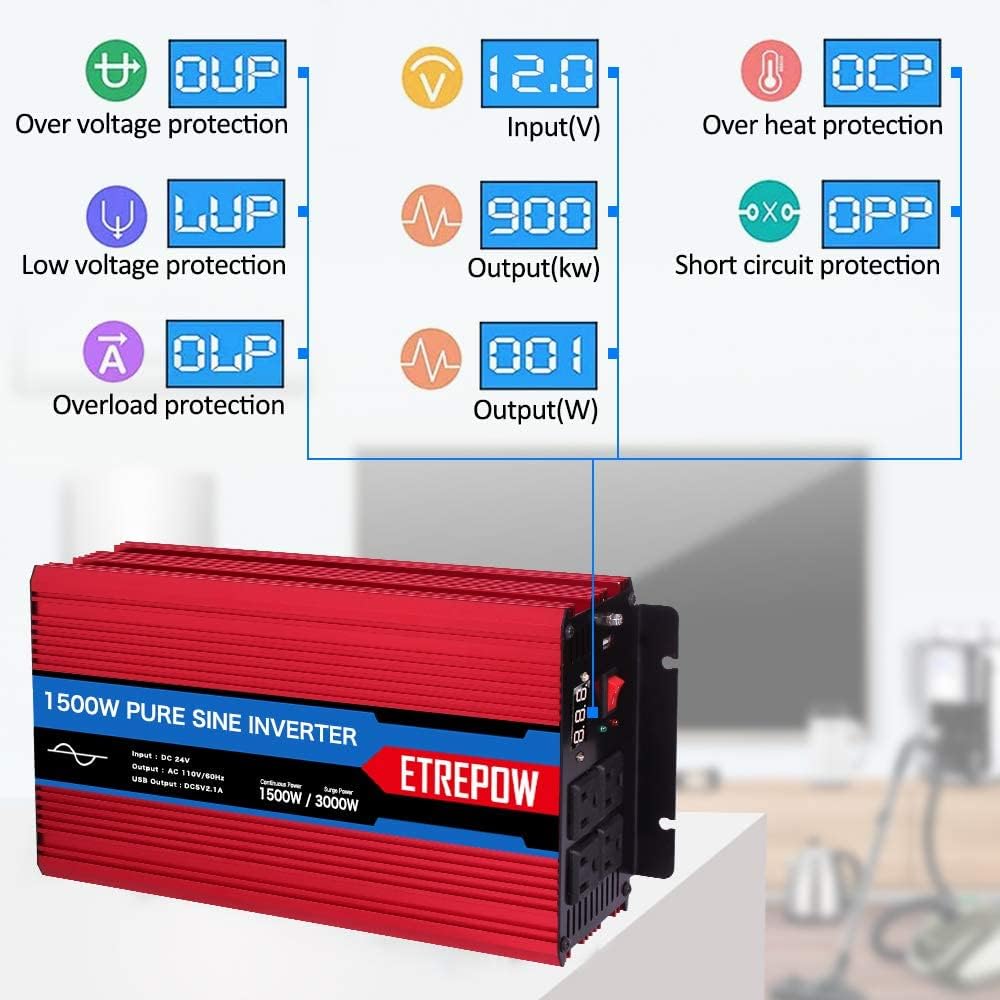 ETREPOW 3000 Watt/6000 Watt Pure Sine Wave Power Inverter 12V DC to 110V /120V AC Power Converter Wireless Remote Control-Off-Grid Inverter for Outdoor ,Home,Camping, RV,Truck,Car