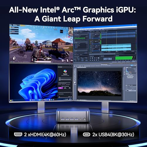 GEEKOM GT1 Mega AI Mini PC, with Intel 14th Gen Ultra 9 185H (Up to 5.1 GHz), 32GB DDR5 2TB M.2 NVMe SSD, Mini Desktop Computers Windows 11 Pro, 2.5G Dual LAN/WiFi 7/BT 5.4/USB4.0/8K/3 Years Warranty