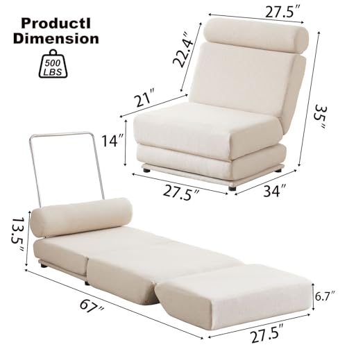 Folding Sofa Bed Futon Couch, Single Floor Sofa,Mini Sleeper Chair, Convertible Sofa Bed for Guest Room,Living Room,Bedroom,Office (Beige)