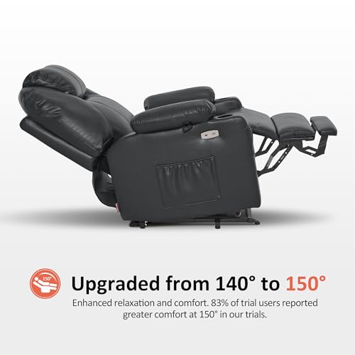 MCombo Power Lift Recliner Chair for Elderly, Lift Chair with Heat and Massage, FSC Certified, USB Ports, Cup Holders, Faux Leather 7040 (Black, Medium)