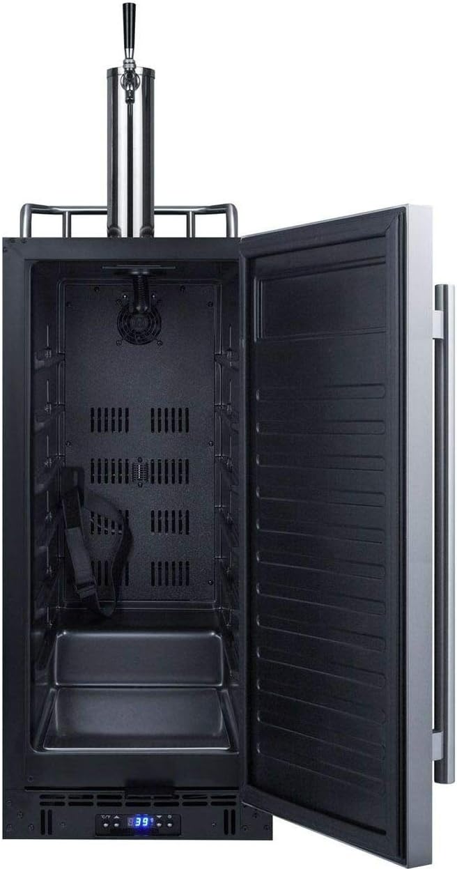 Summit Appliance SBC15BEER 15" Wide Built-In Kegerator; 2.9 cu.ft. Capacity; Auto Defrost; Digital Thermostat; Stainless Steel Door; Black Cabinet; Pro Style Handle; Sealed Back and Front Lock