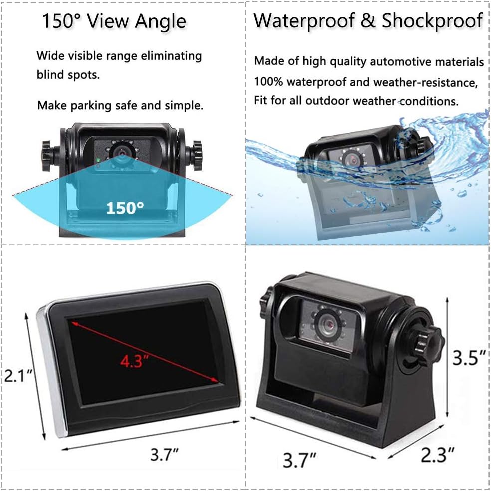 EWAY WiFi Wireless Magnetic Trailer Hitch Backup Rear View Camera & 4.3 inch LCD Monitor Safety Battery Powered for Gooseneck Horse Boat Travel Trailer/Fifth Wheels/RV/Camper Car, Removable Guideline