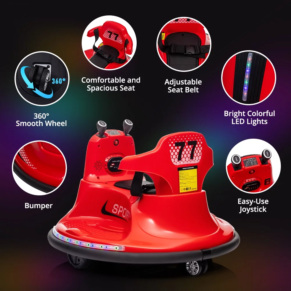 Shininglove Electric Ride on Bumper Car for Toddlers 3-8 Years Old, 6V Kids Ride on Toy Car with Remote Control, Safety Belt, Music, Flashing Lights, 360° Spin