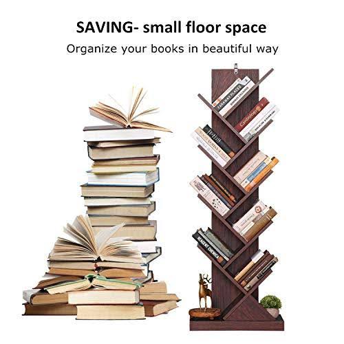 Bathwa Tree Bookshelf, 9-Shelf Tree Bookcase Wood Bookshelves, Floor Standing Tree Bookcase in Living Room Home Office, Tree She
