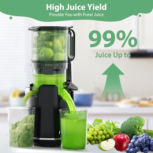 Juicer Machines,Aeitto Cold Press Juicer with 5.3“ Extra Large Feed Chute for Whole Fruits & Vegetables, Juice Extractor Machine, Self Feeding, Easy to Clean, High Juice Yield, Black
