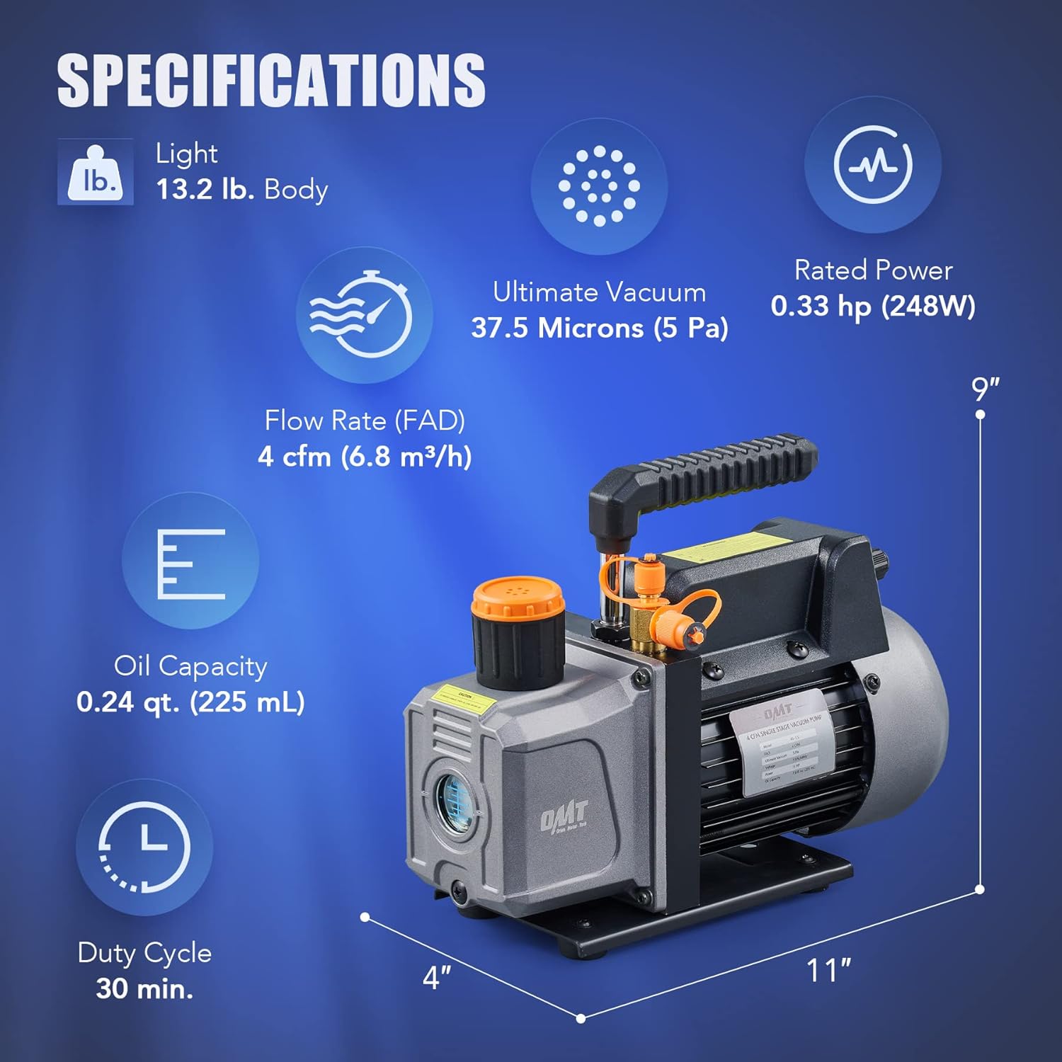 AC Vacuum Pump and Gauge Set, with 4CFM Vacuum Pump, Leak Detector, 3 Hoses, Quick Couplers, Puncture and self-sealing can taps, AC Gauges and Vacuum Pump Kit for R134a, R12, R22, R502 Refrigerant