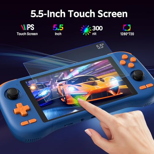 kinhank K56 Retro Handheld Game Console, Support 16000+ Games, Equipped with 128G TF Card, Android 14.0 System, Portable Retro Video Game Console, 5.5 Inch IPS Touch Screen, 2.4G/5G, BT 5.0 (128GB)