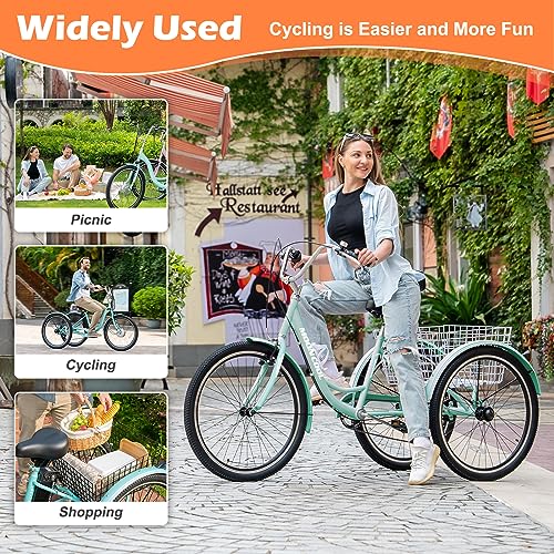 MOONCOOL Adult Tricycles 3 Wheel 7 Speed Trikes, 20/24/26 inch Adult Trikes 3 Wheeled Bike with Basket for Seniors, Women, Men.