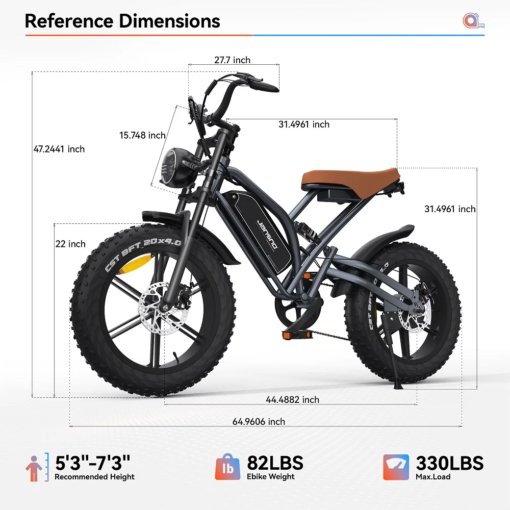 JANSNO X50PElectric Bike 20" x 4.0 Electric Bike for Adults with 750W Brushless Motor, Long-Lasting 48V 14Ah Removable Battery, 7-Speed Transmission , 20 Inch Fat Tires,Integrated wheels,UL Certified.